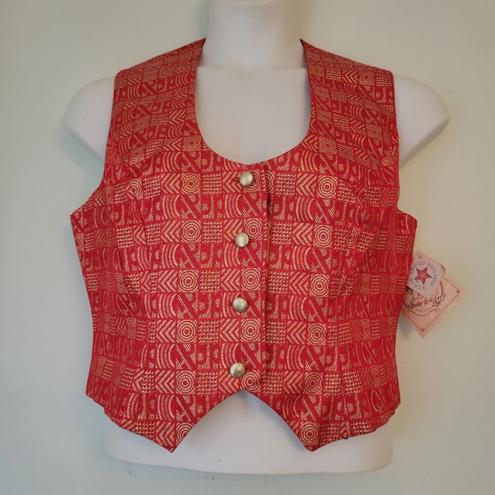 Hobby Horse Red Metallic Vest L USA Horseman‎ Show Geometric Print